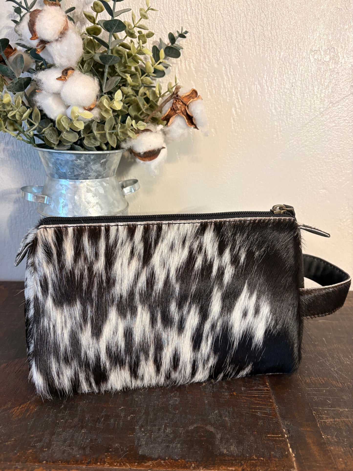 Black & White Cowhide Cosmetic / Toiletry Bag
