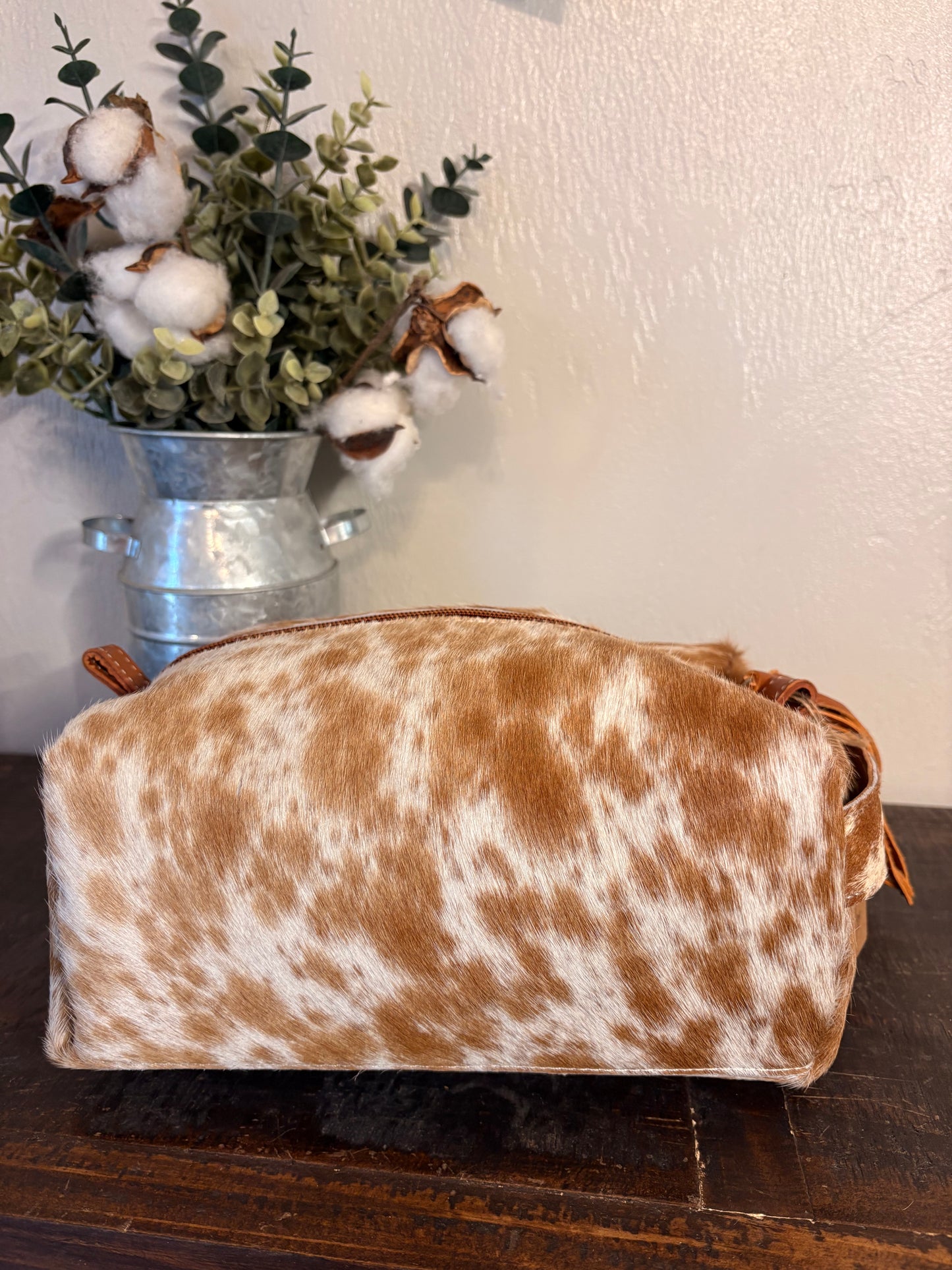 Tan & White Cowhide Cosmetic / Toiletry Bag