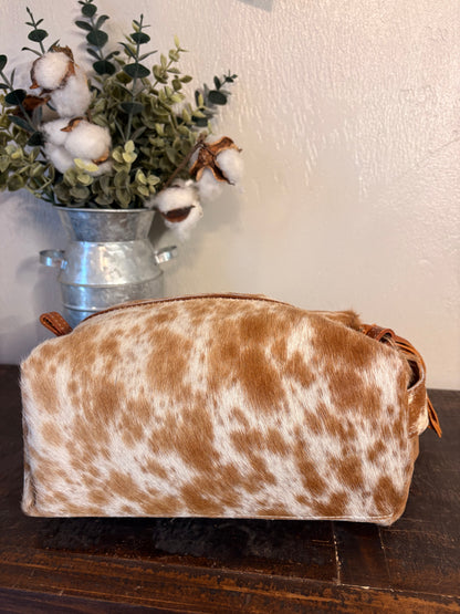 Tan & White Cowhide Cosmetic / Toiletry Bag