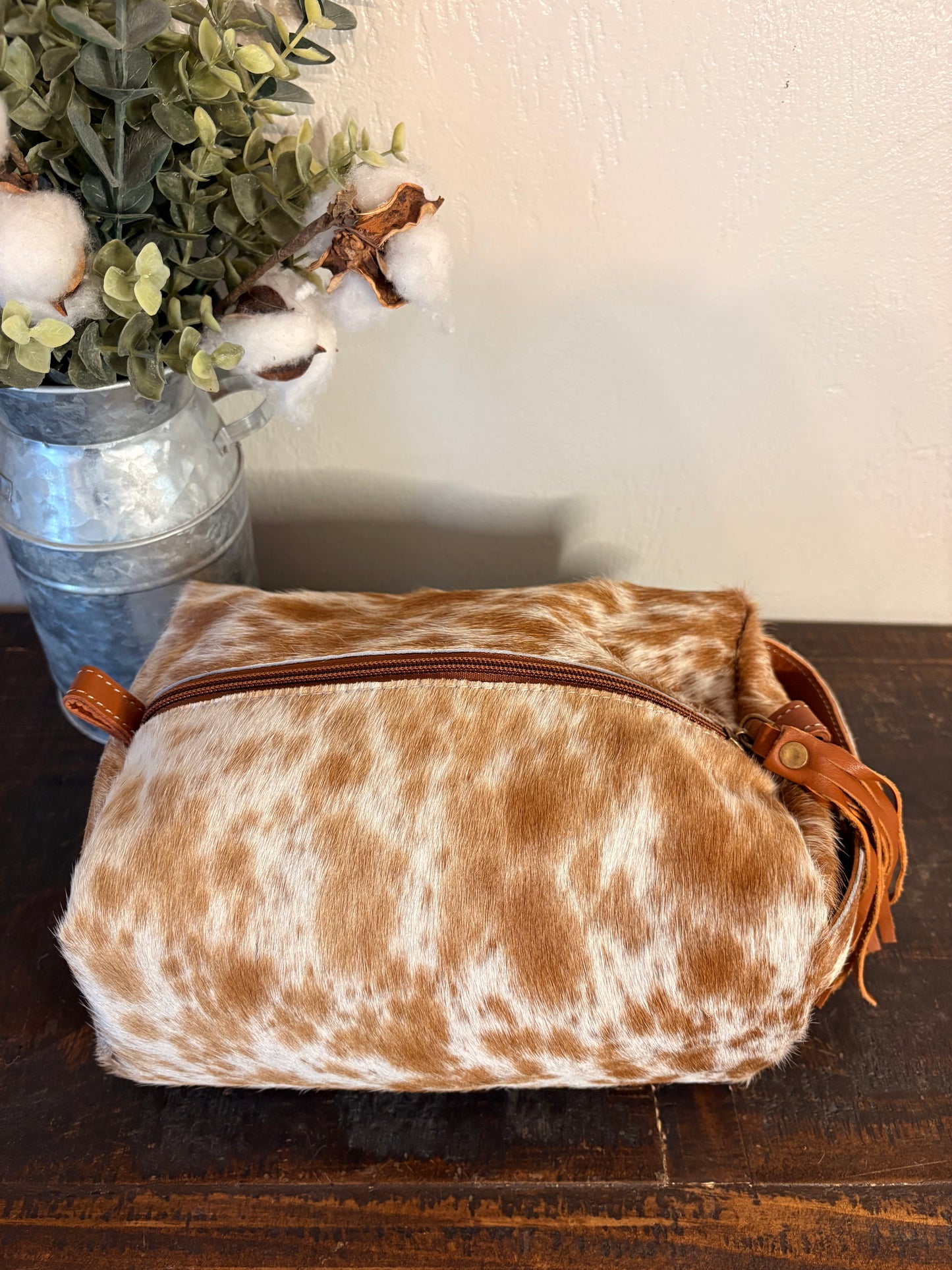 Tan & White Cowhide Cosmetic / Toiletry Bag