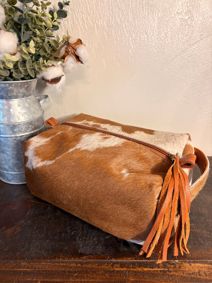Brown & White Cowhide Cosmetic / Toiletry Bag