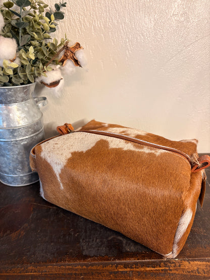 Brown & White Cowhide Cosmetic / Toiletry Bag