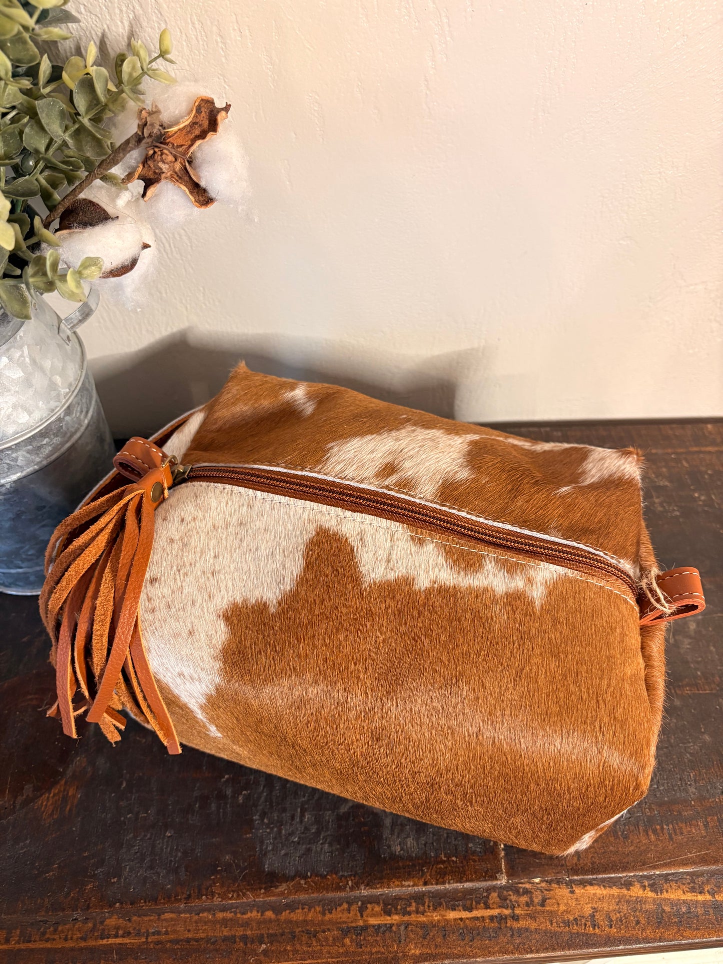 Brown & White Cowhide Cosmetic / Toiletry Bag