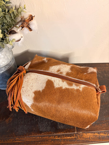 Brown & White Cowhide Cosmetic / Toiletry Bag