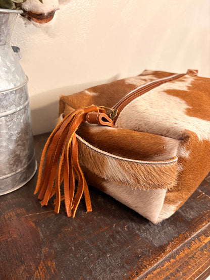 Brown & White Cowhide Cosmetic / Toiletry Bag