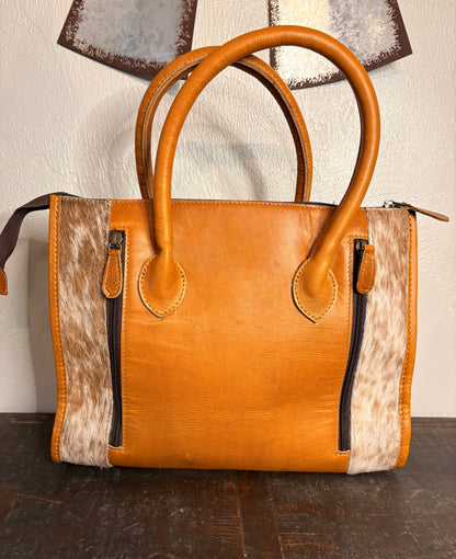 Tan & White Cowhide / Tooled Leather Concealed Carry Purse