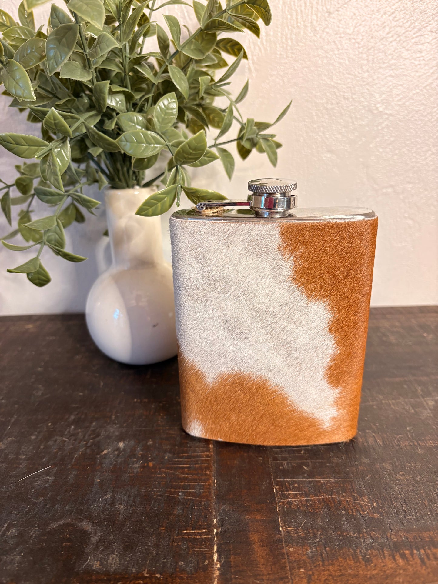 Brown & White Cowhide Flask
