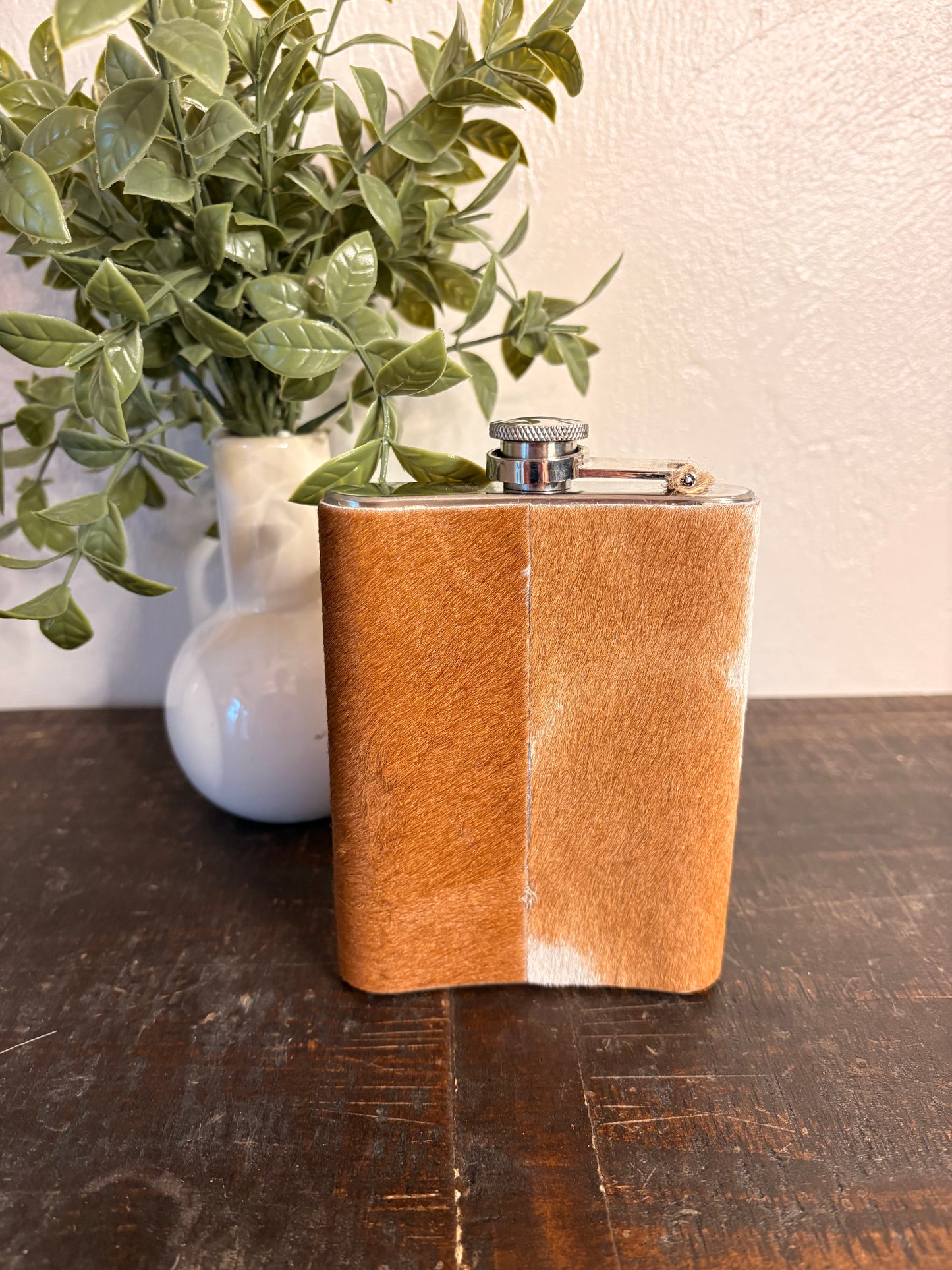 Brown & White Cowhide Flask