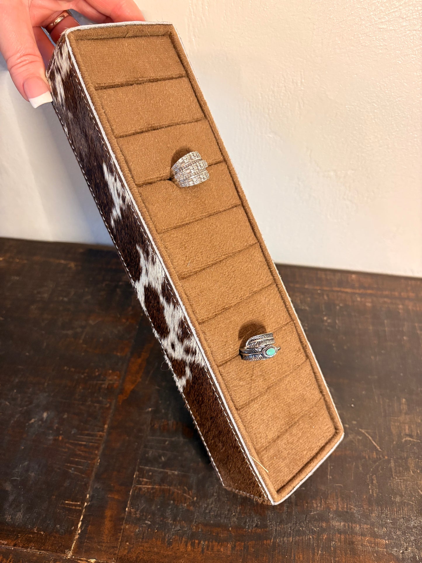 Brown & White Cowhide Ring Holder