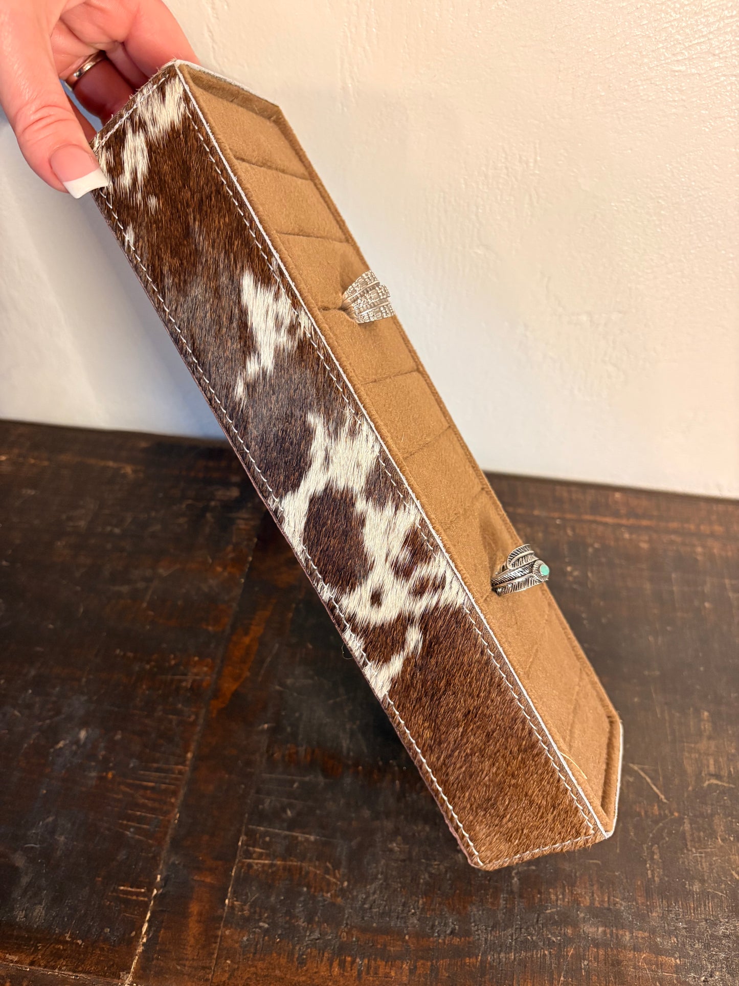 Brown & White Cowhide Ring Holder