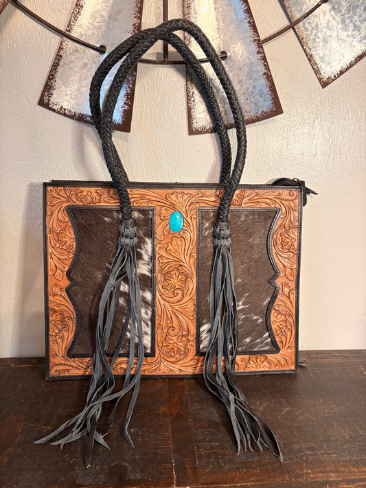 Tooled Leather and Cowhide Concealed Carry Purse