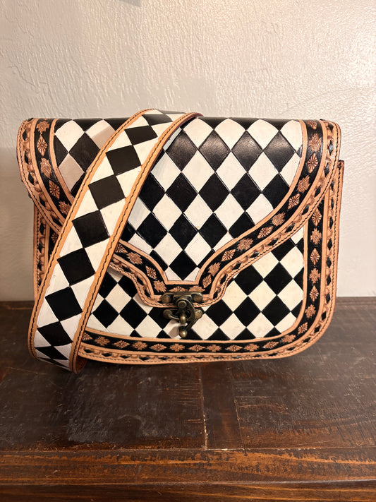 Checkered Black and White Purse / Crossbody
