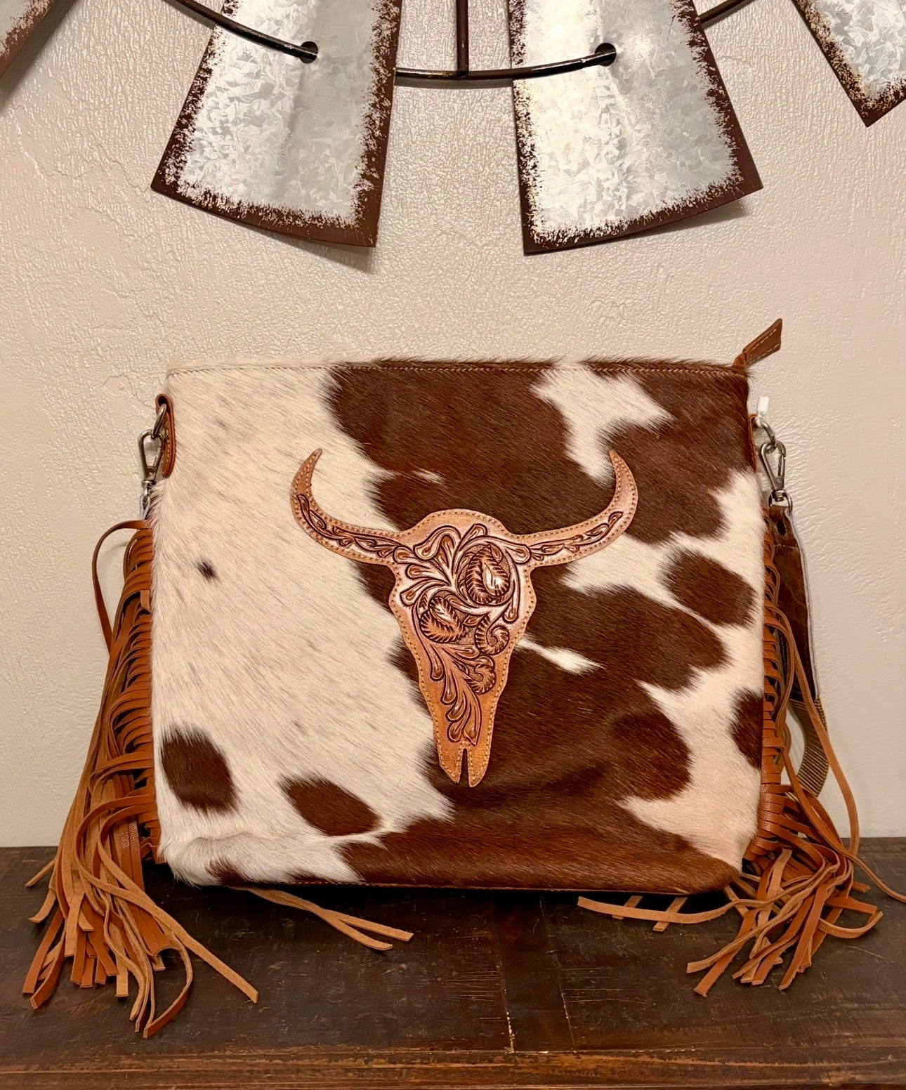 American Bison Cowhide / Tooled Longhorn Concealed Carry Crossbody