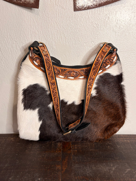 Cowhide and Black Leather Purse