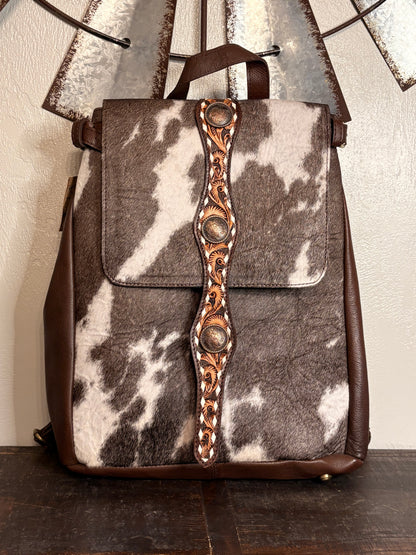 Brown Leather and Cowhide Concealed Carry Backpack