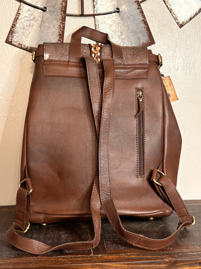 Brown Leather and Cowhide Concealed Carry Backpack