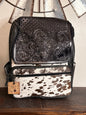 Black Tooled Leather and Cowhide Concealed Carry Backpack