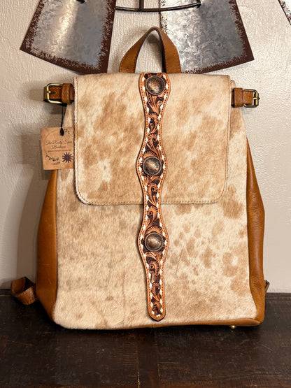 Tan Leather and Cowhide Concealed Backpack
