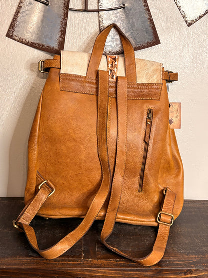 Tan Leather and Cowhide Concealed Backpack
