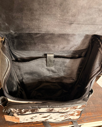 Black Tooled Leather and Cowhide Concealed Carry Backpack