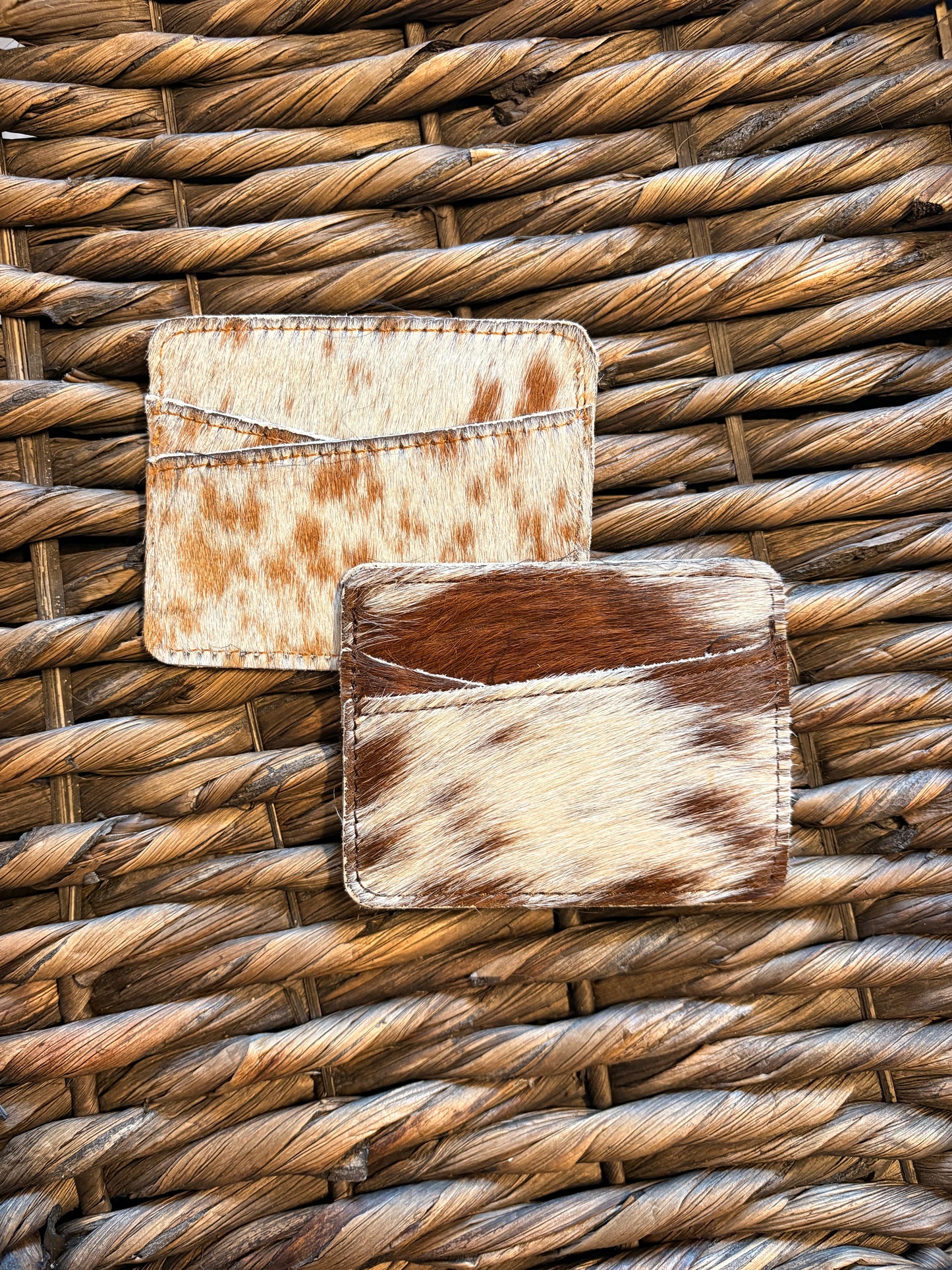 Brown and White Cowhide Card Holder