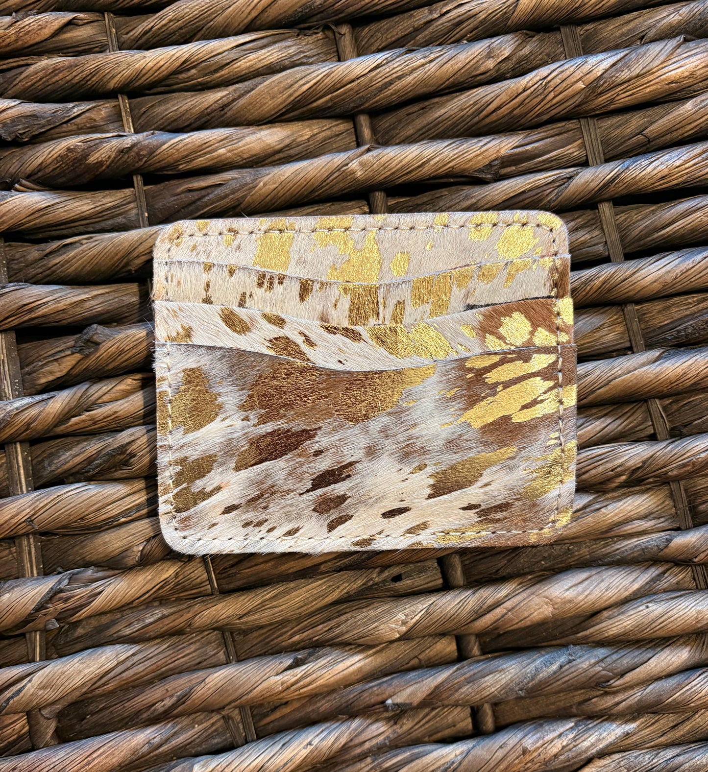 Gold Acid Wash Cowhide Card Holder