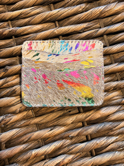 Rainbow Acid Wash Cowhide Card Holder