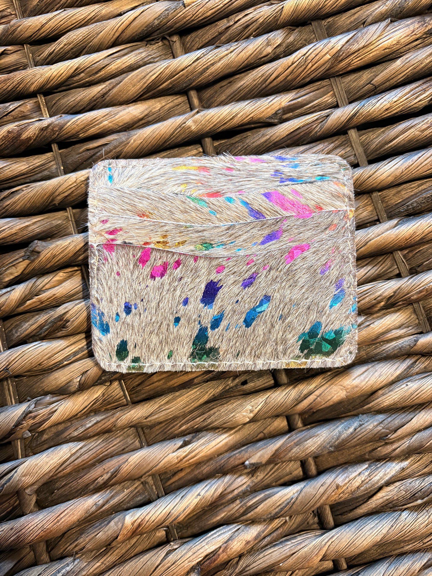 Rainbow Acid Wash Cowhide Card Holder
