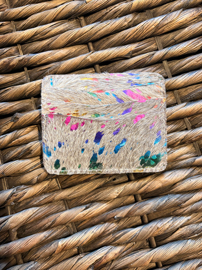 Rainbow Acid Wash Cowhide Card Holder