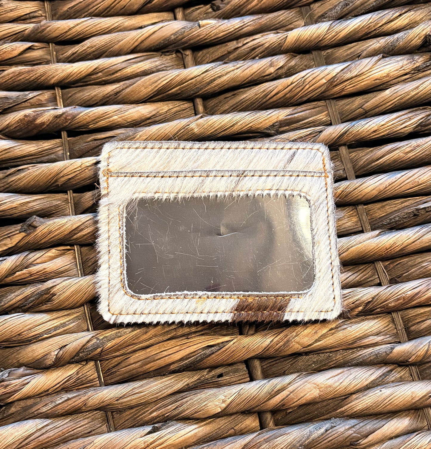 Brown and white Cowhide Card holder with ID