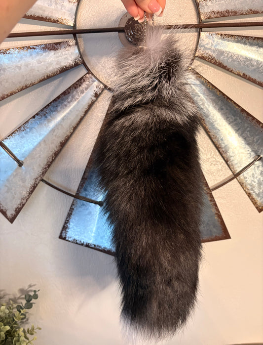 Large Silver Fox Tail Key Chain