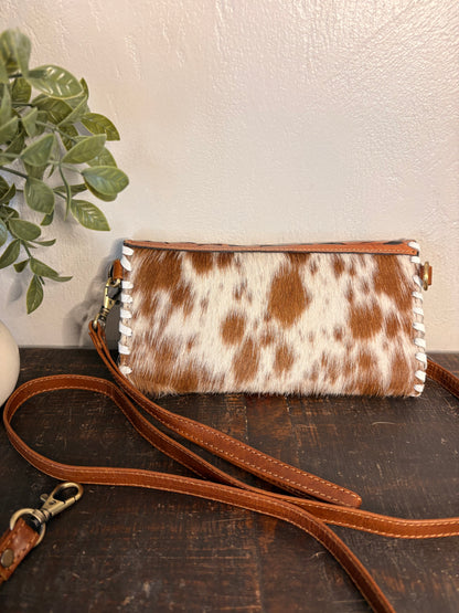 Tooled Leather & Cowhide Wallet / Crossbody / Clutch