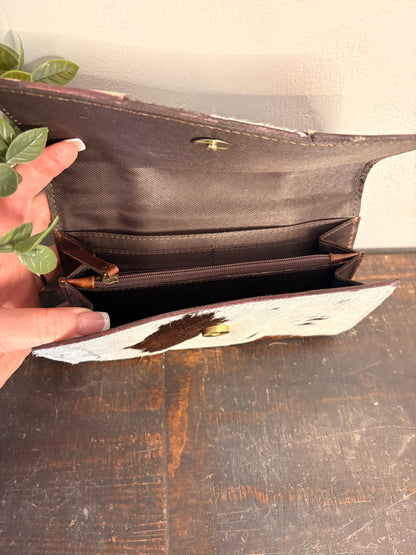 Tooled Leather and Brown / White Cowhide Wallet
