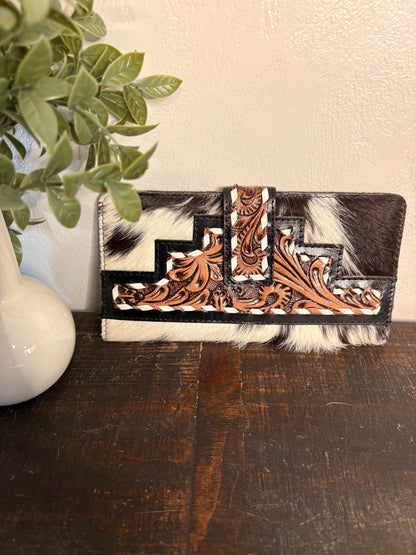 Tooled Leather and Cowhide Wallet