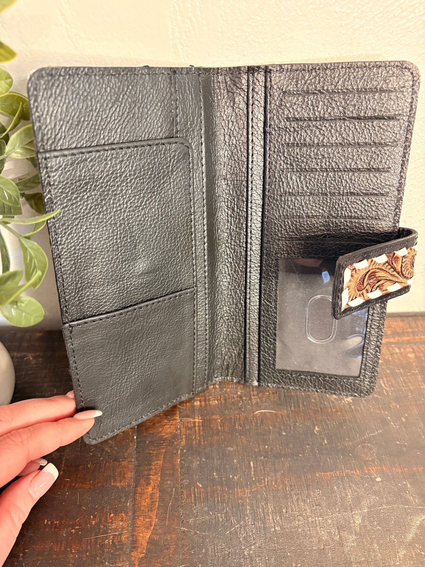 Tooled Leather and Cowhide Wallet