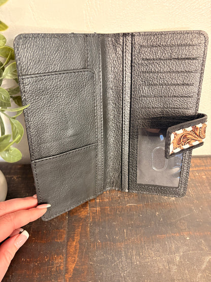 Tooled Leather and Cowhide Wallet