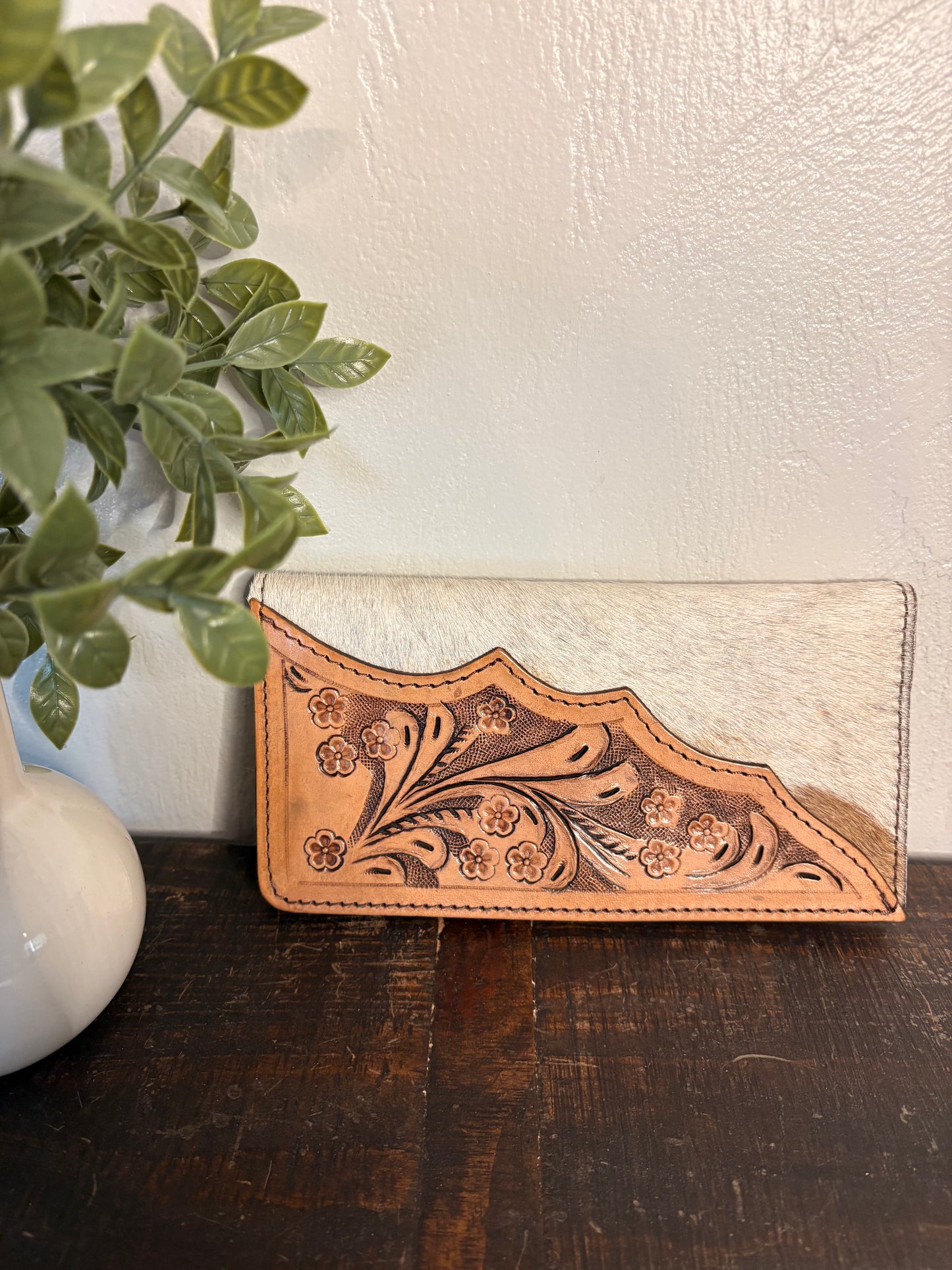 Tooled Leather and Cowhide Wallet