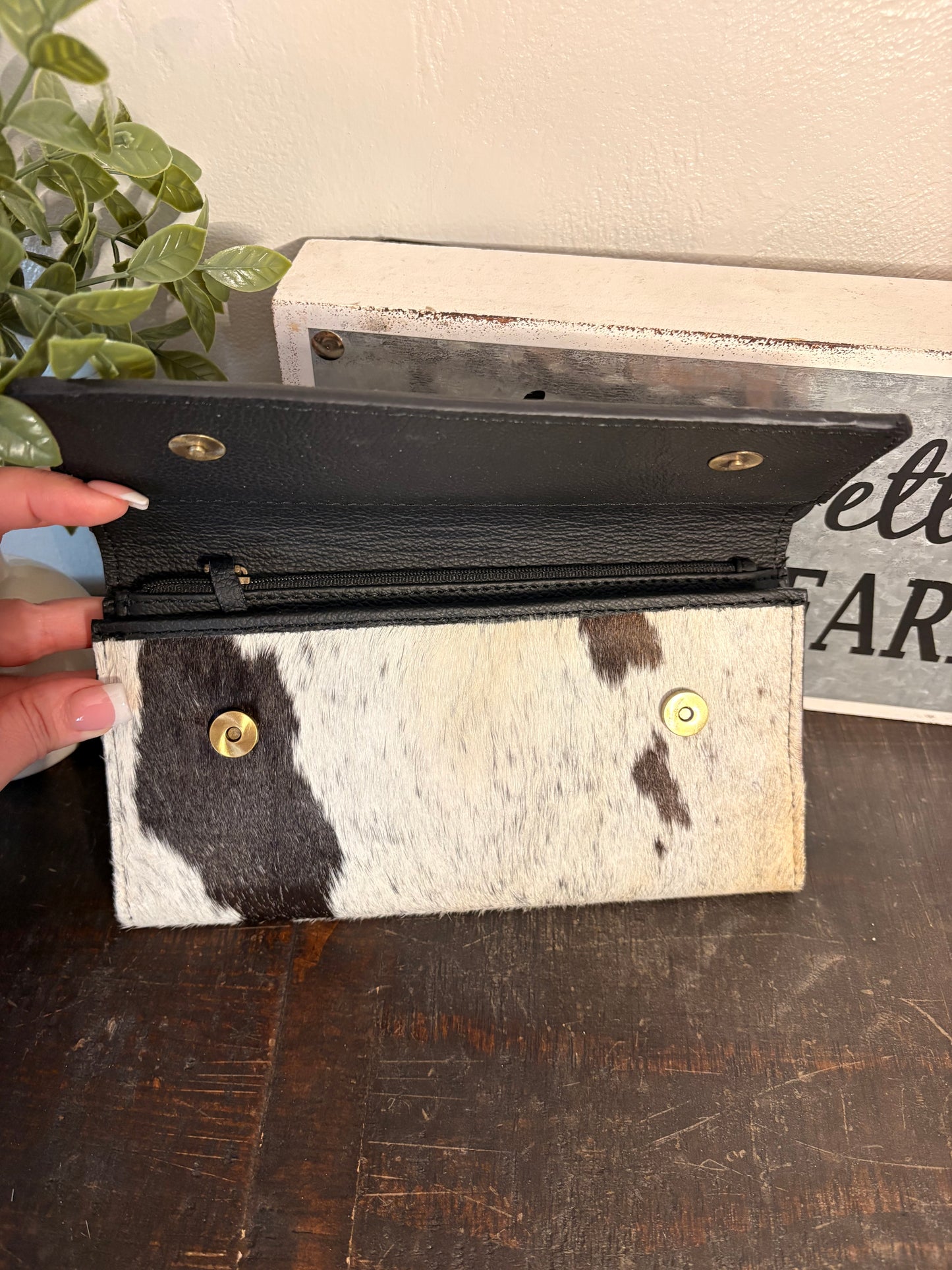 Black Tooled Leather & Cowhide Wallet