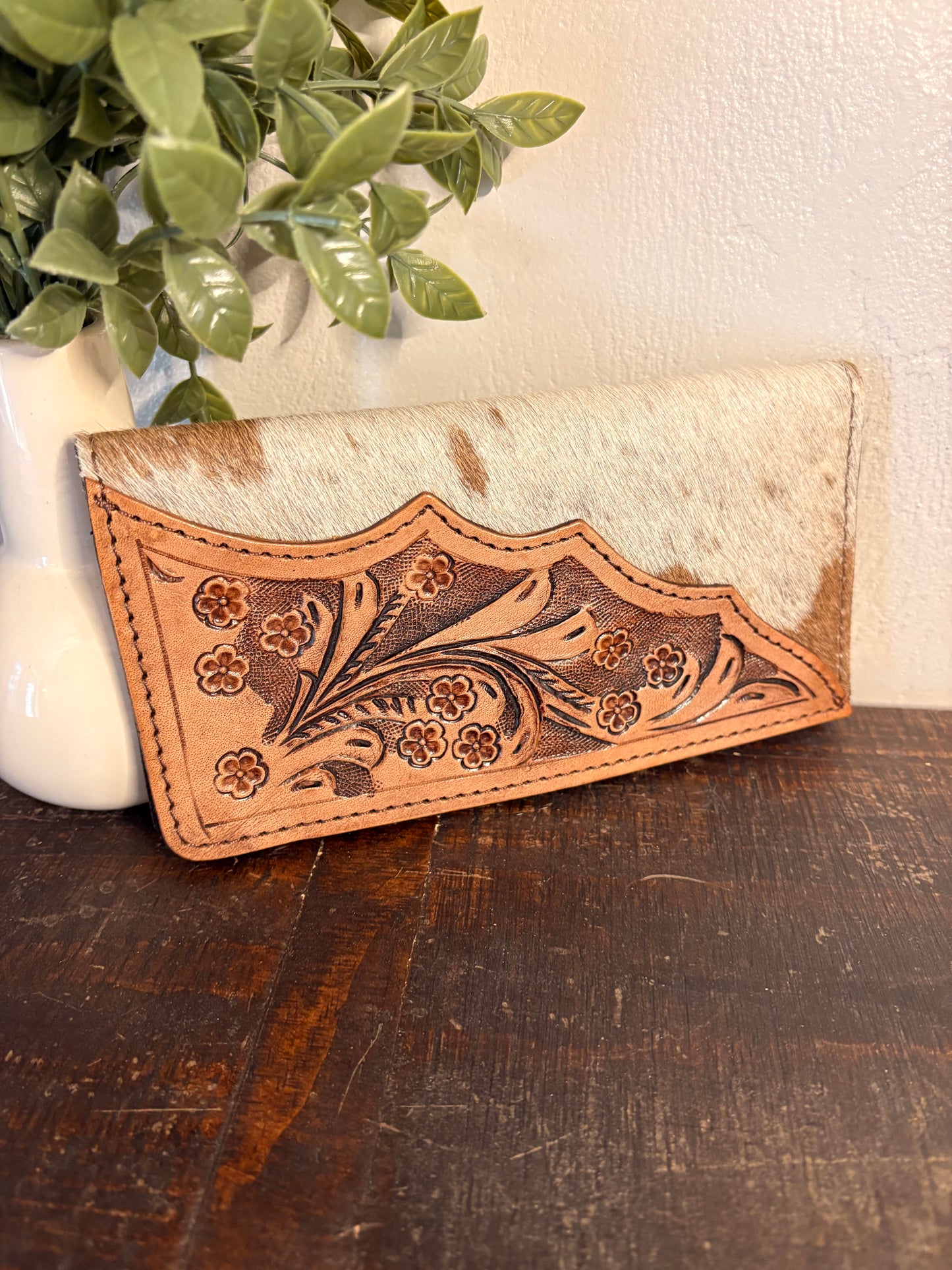 Tooled Leather and Cowhide Walllet