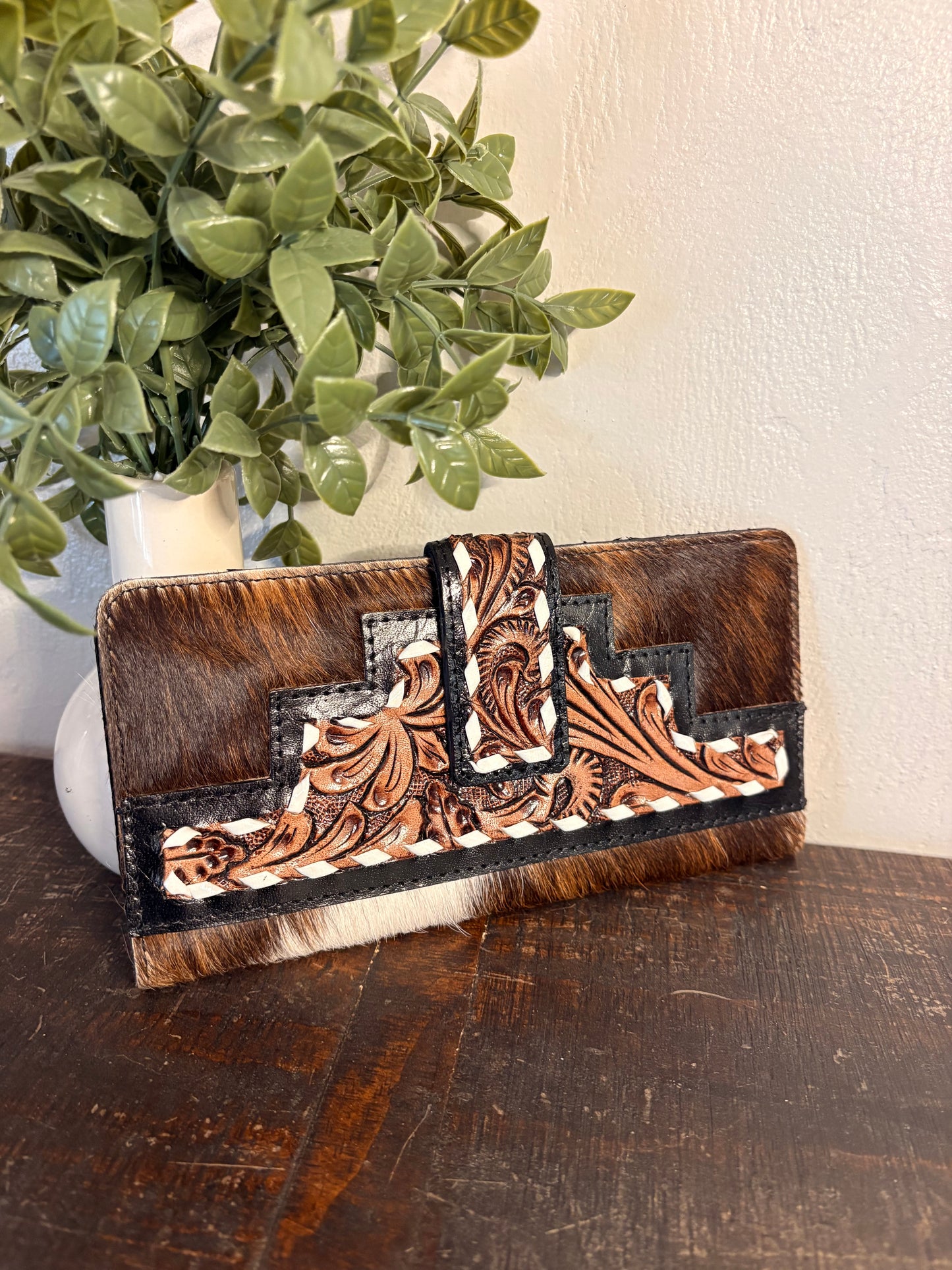 Tooled Leather & Cowhide Wallet