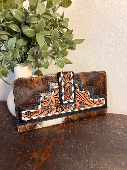 Tooled Leather & Cowhide Wallet