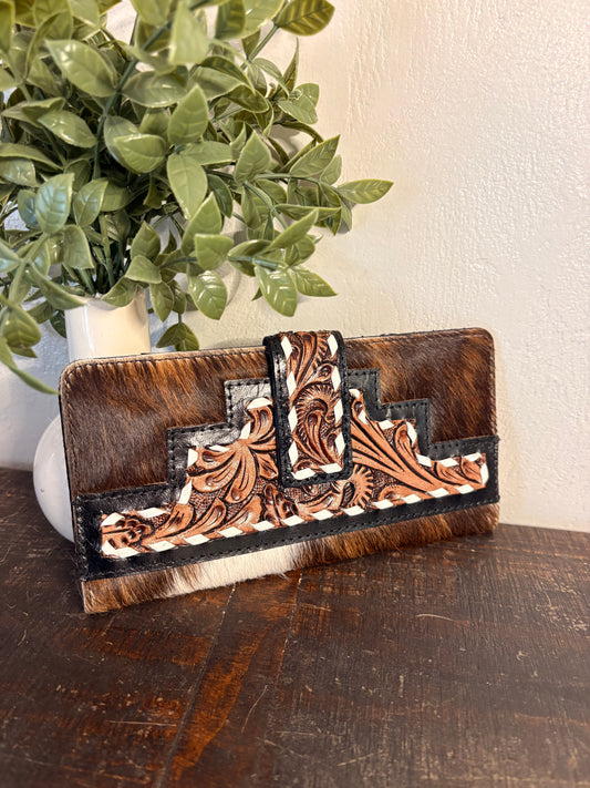 Tooled Leather & Cowhide Wallet