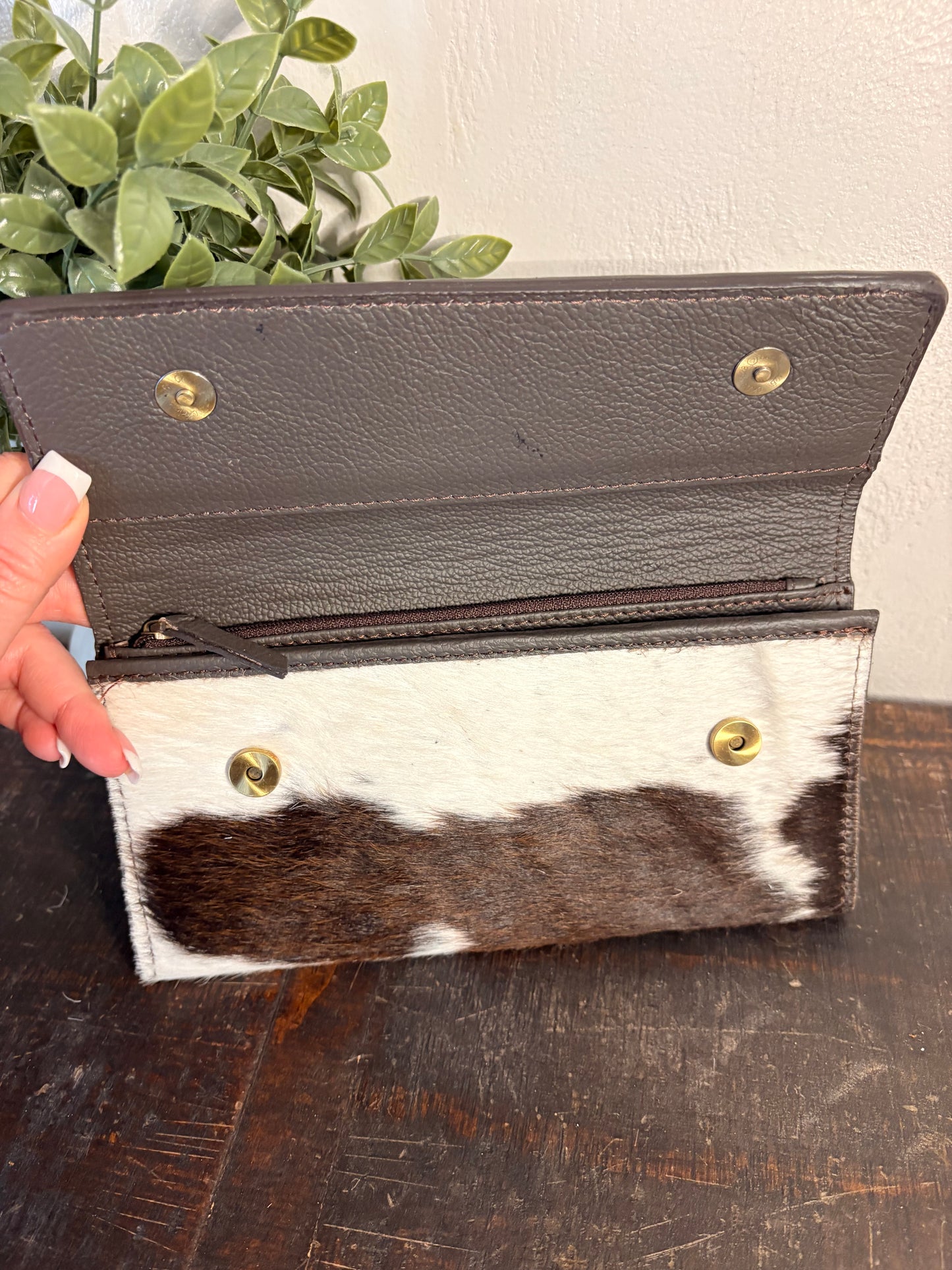 Brown Tooled Leather & Cowhide Wallet