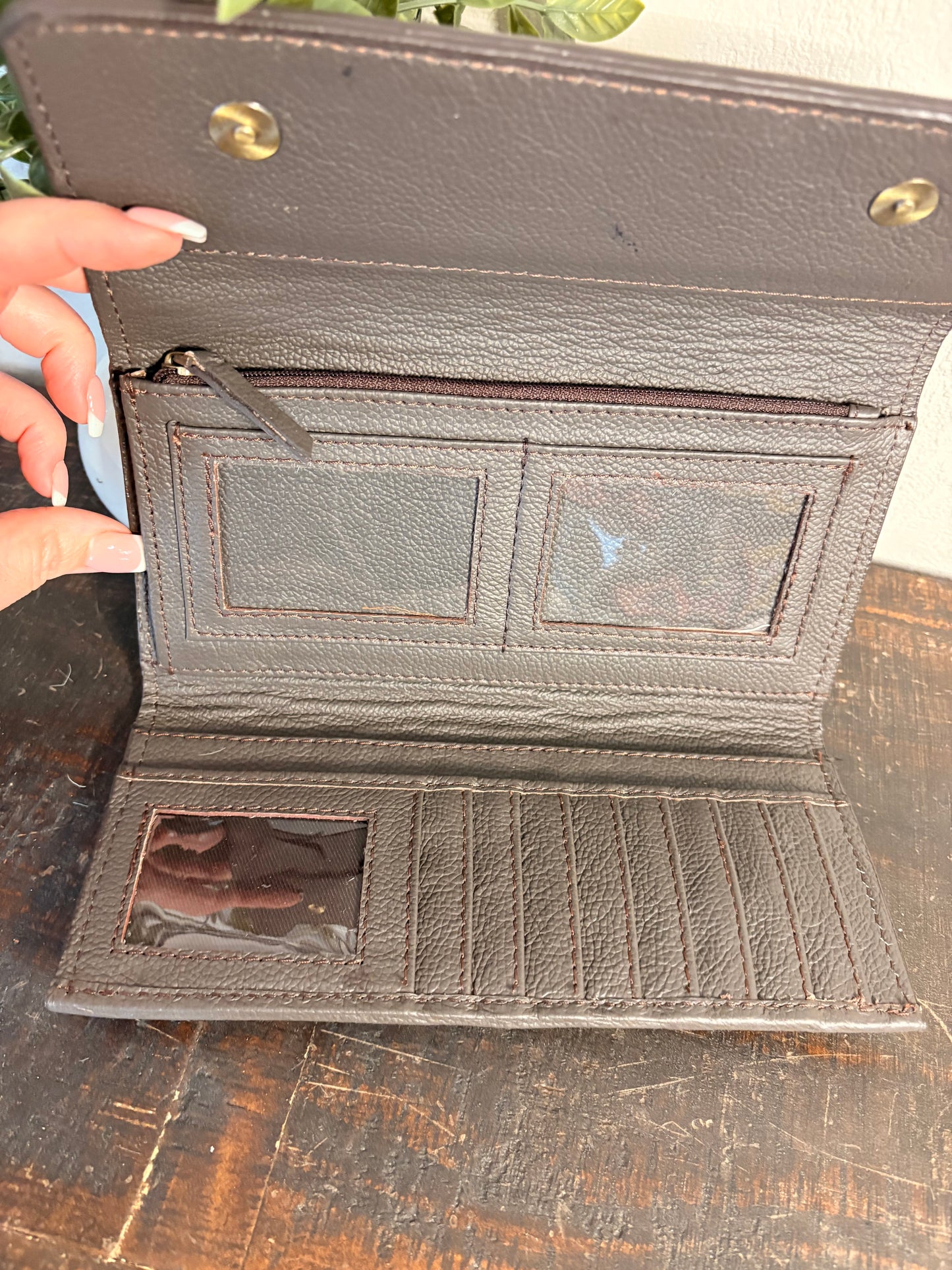 Brown Tooled Leather & Cowhide Wallet