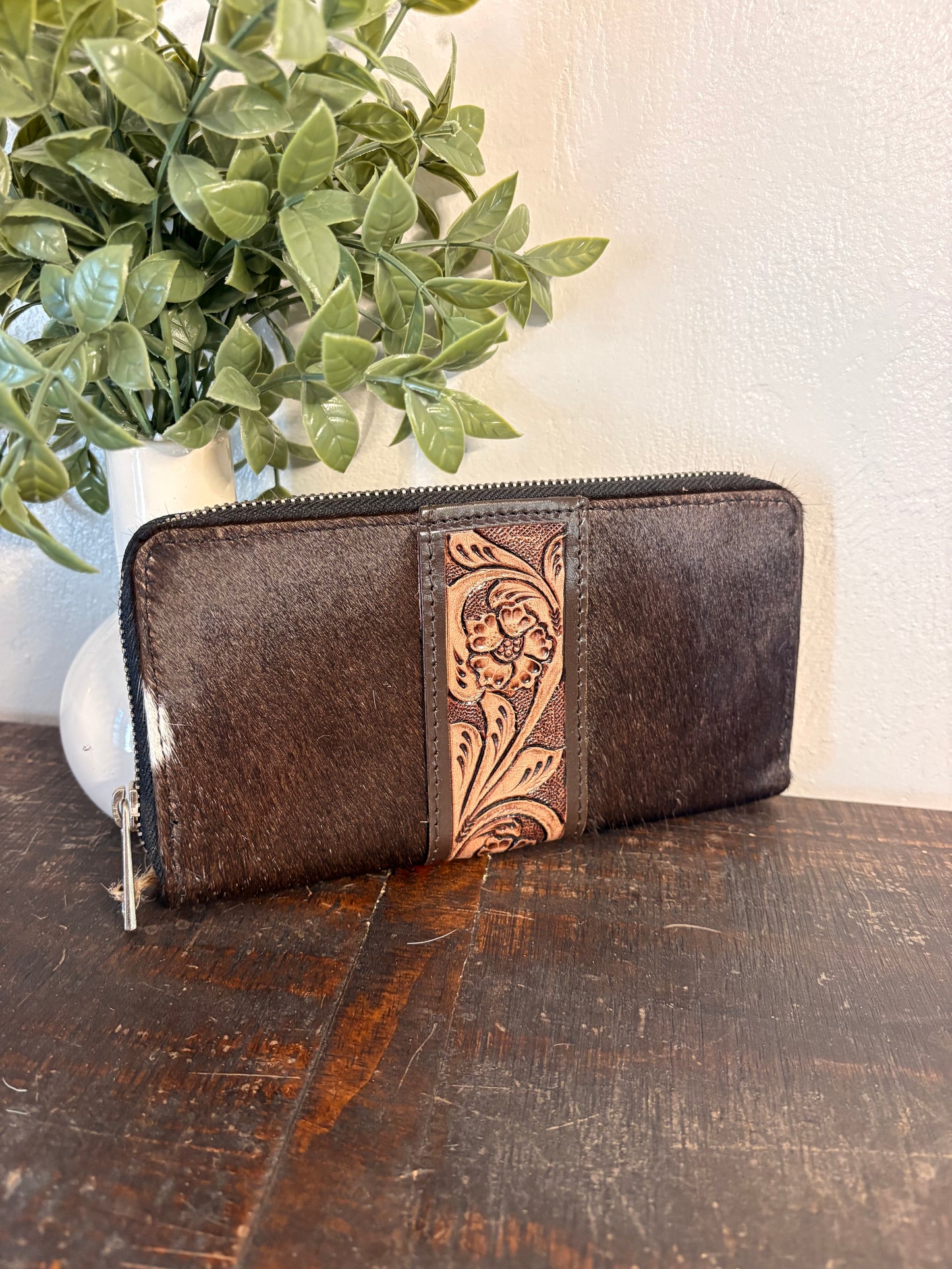 Cowhide and Tooled Leather Wallet