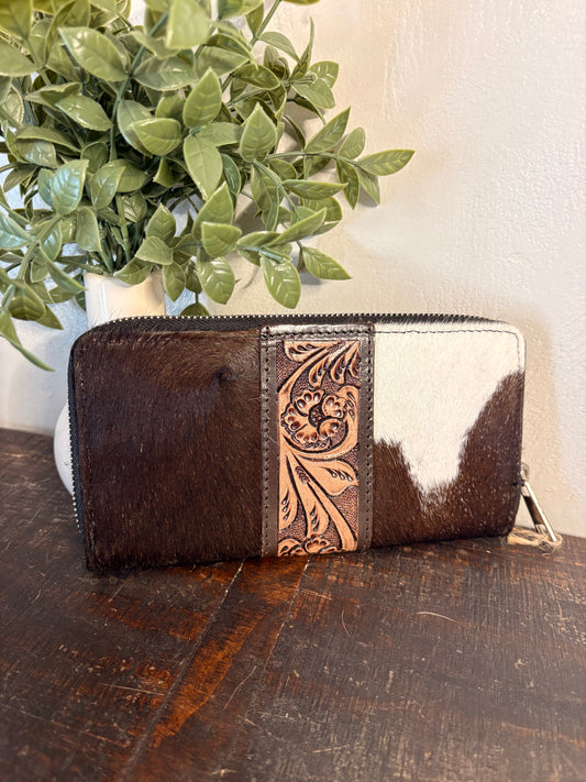 Cowhide and Tooled Leather Wallet