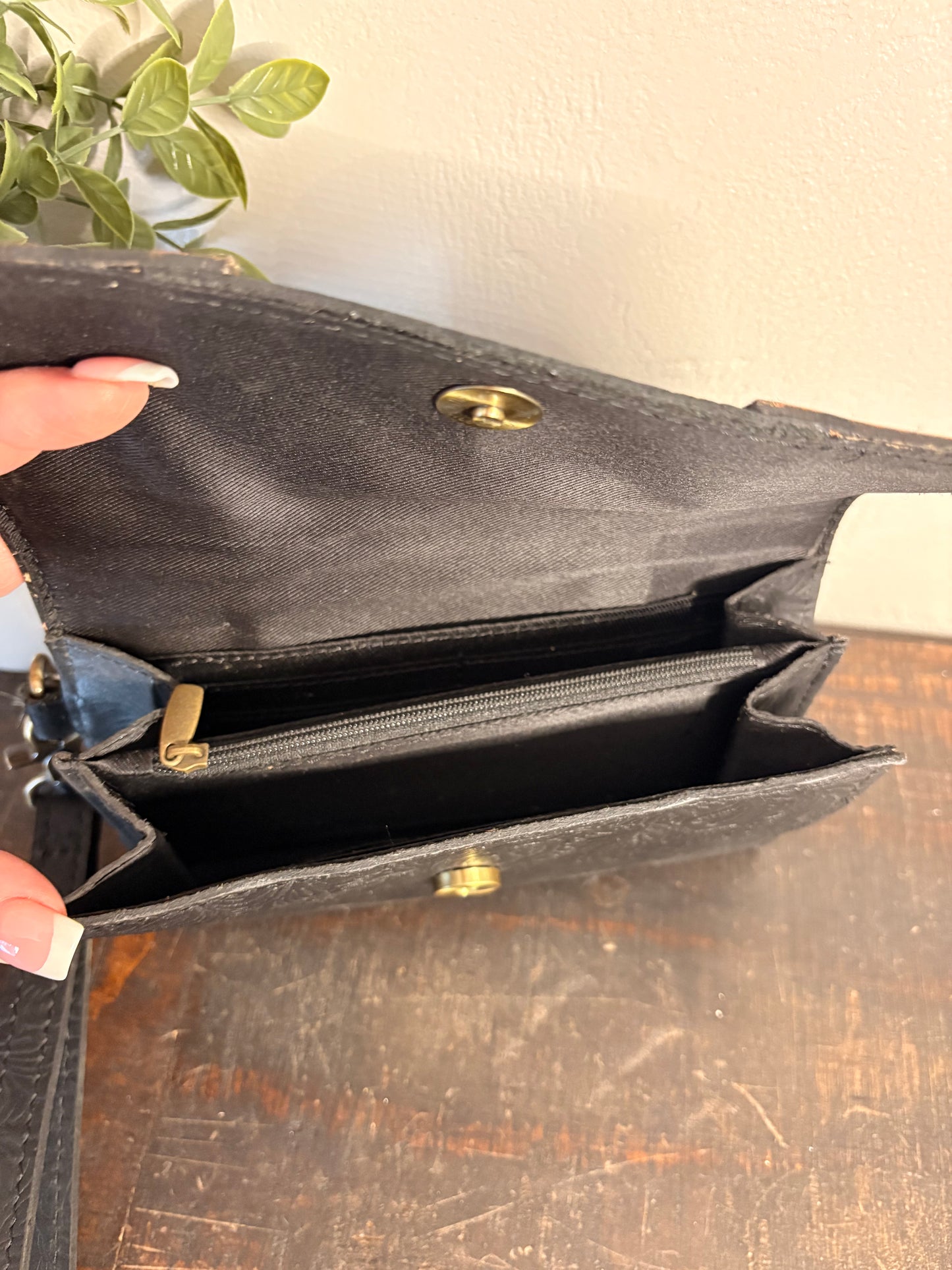 Black Tooled Leather Wallet / Clutch