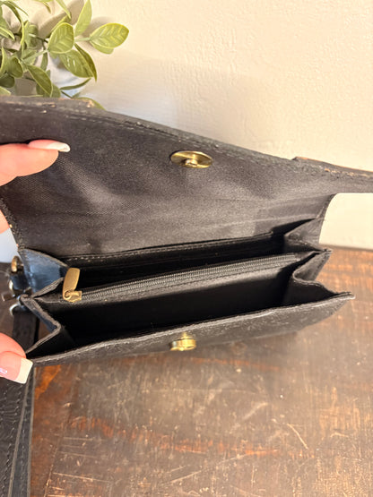 Black Tooled Leather Wallet / Clutch