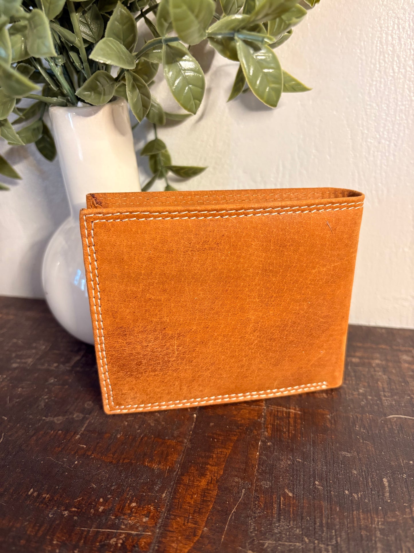 American Bison Leather Wallet with American Flag