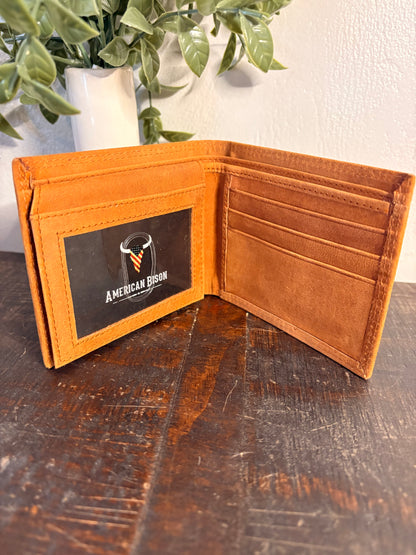 American Bison Leather Wallet with American Flag